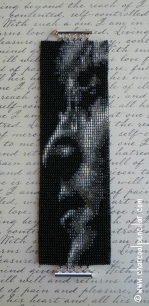 John Lennon Profile Handmade Beaded Art Wide Cuff Square Stitch Bracelet with Sterling Silver
